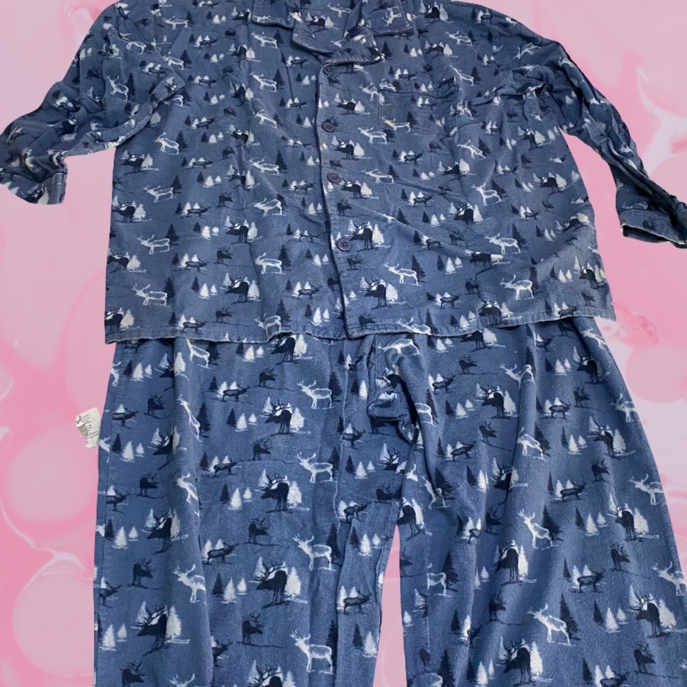 Cozy Blue Pajamas with Reindeer Print
